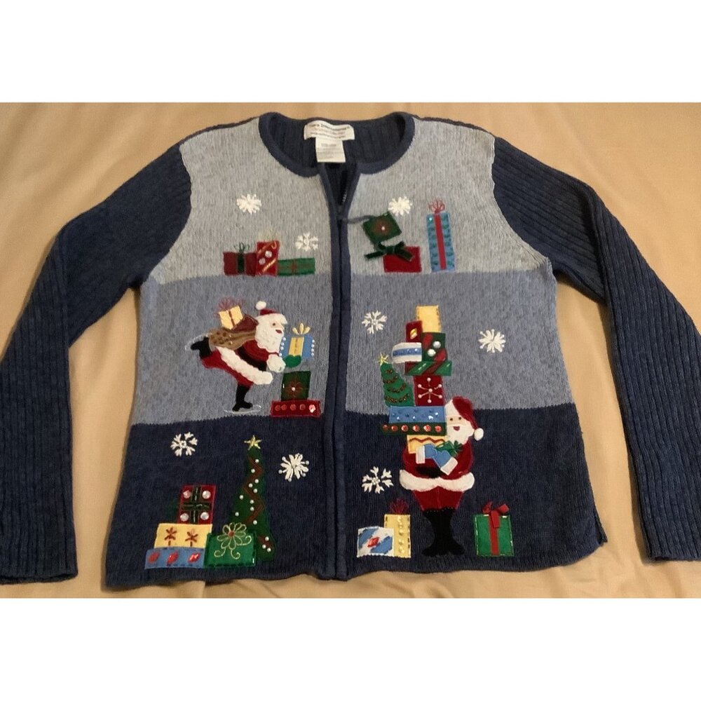 Vintage Tiara International Ugly Christmas Cardigan Sweater XL Santa Gifts